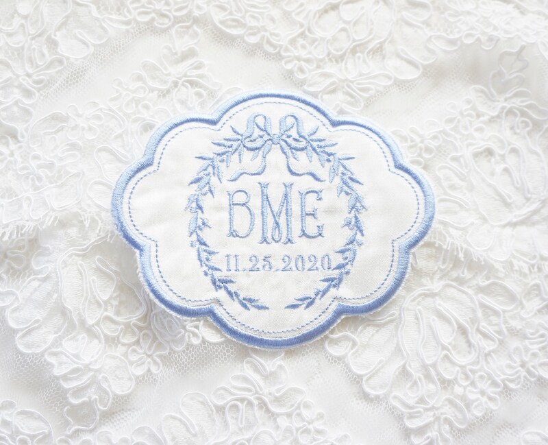 CUSTOM EMBROIDERED WEDDING DRESS PATCH, Mix and Match Design Elements and Font Styles, Fabric Choices, Specialty Patches